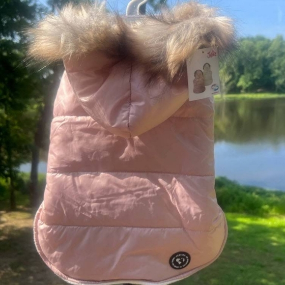 Justice Pet REVERSIBLE Pink Puffer Jacket Faux Fur Trim (Size Small)NWT *READ - Picture 2 of 7